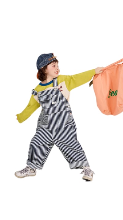 男女童條紋吊帶褲1