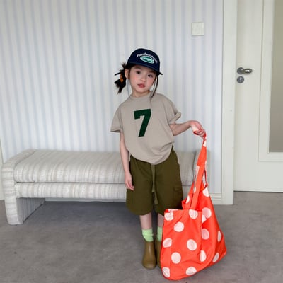 男女童lucky 7短T (藏青/紅/杏)1