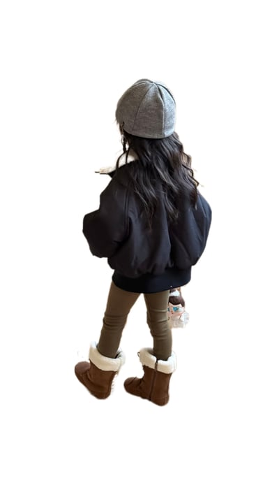 韓版男女童毛領外套 (咖/藍/黑)1