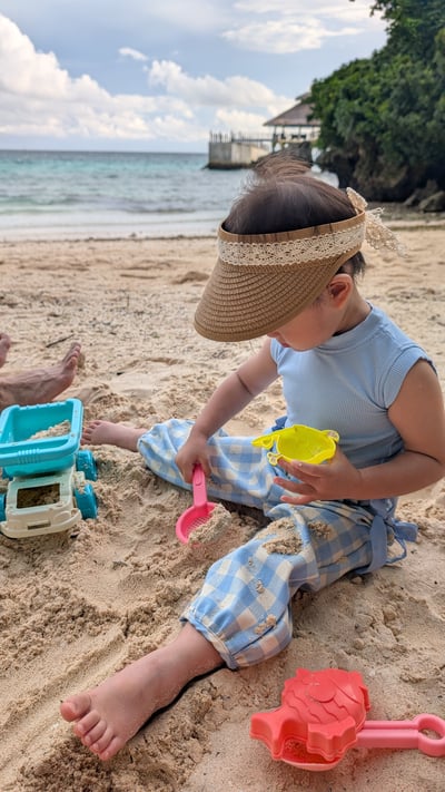 天空藍背心格紋闊腿褲 二件套5