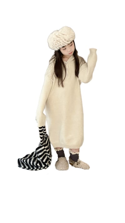 韓版連帽毛衣裙(奶橘/條紋/米白)2