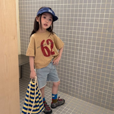 男女童數字62短T (黃/深灰/藍)3