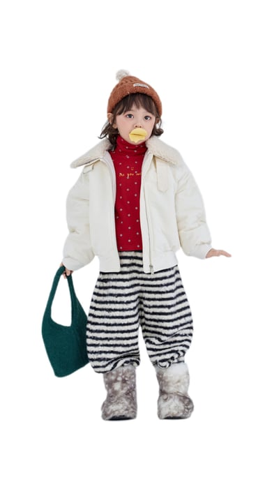 韓版男女童可拆毛領外套 (白/紅)1