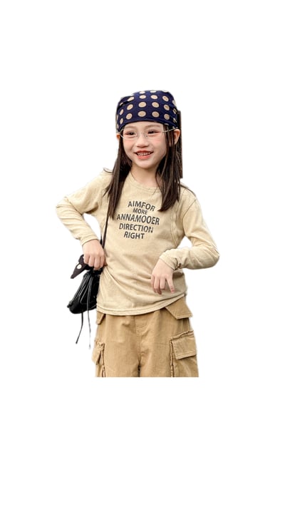 韓版男女童百搭長T (杏/藏青)1