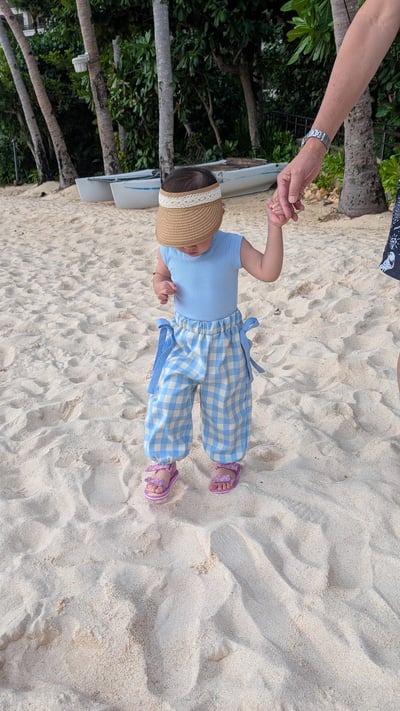 天空藍背心格紋闊腿褲 二件套6