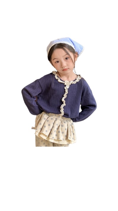 韓版捲花上衣 （灰/藏青）2