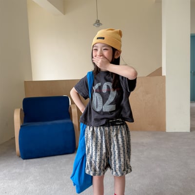 男女童數字62短T (黃/深灰/藍)1