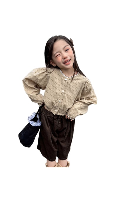 韓版泡泡袖短版衫 (米/卡其)1