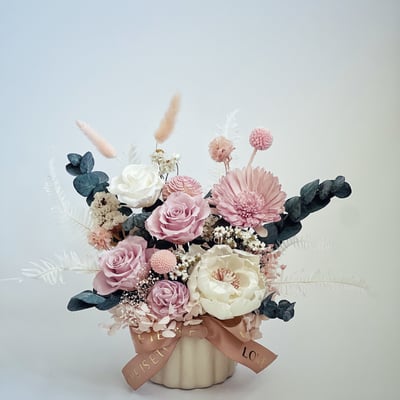 柔霧粉紅永生玫瑰盆花(小型）1