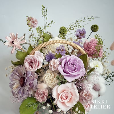 霧春花語・永生玫瑰擴香花籃單品課4