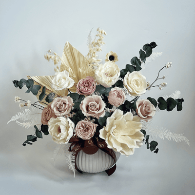 奶茶色永生玫瑰盆花(大型）1