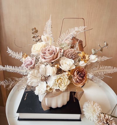 奶茶色永生玫瑰盆花1