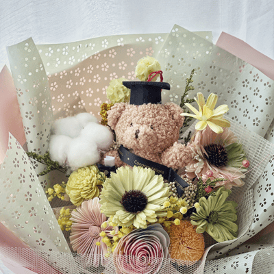 畢業小熊乾燥花束(大）3
