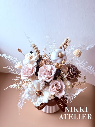 奶茶色永生玫瑰盆花2