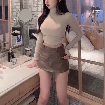 高領側抓皺罩杯長袖上衣｜五色9