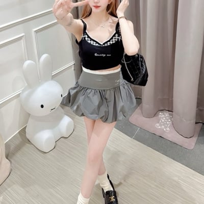 假兩件拼接格子背心｜二色2