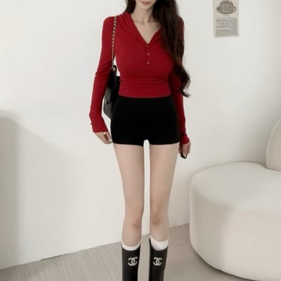 連帽鈕釦罩杯長袖｜五色2