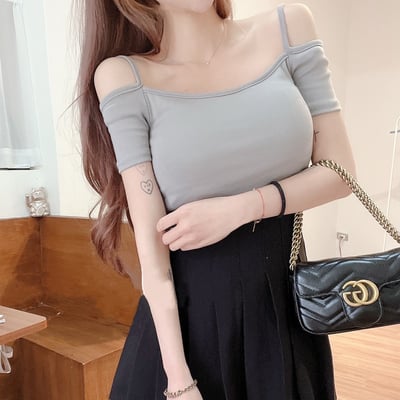 露肩吊帶平口短恤｜四色7