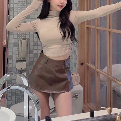 高領側抓皺罩杯長袖上衣｜五色8