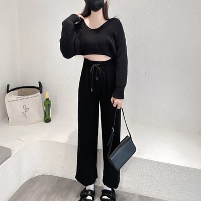背心+落肩粗針毛衣+直筒寬褲套裝｜三色7