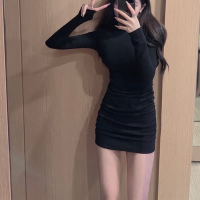 半高領側抓皺包臀連身短裙｜四色8