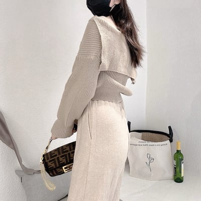 背心+落肩粗針毛衣+直筒寬褲套裝｜三色13