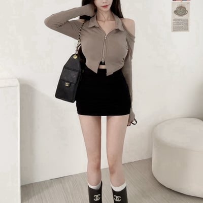 高腰抓皺包臀短裙｜四色7