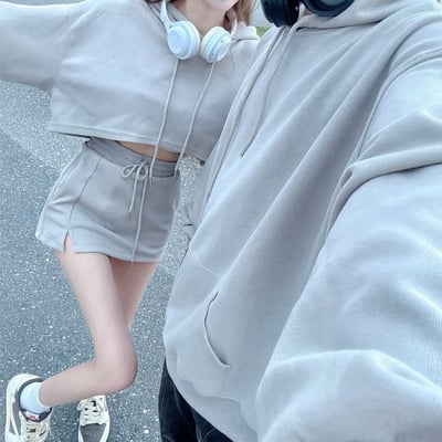短版帽踢+小開衩短裙套裝｜三色4