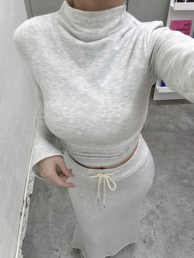 喇叭袖高領+魚尾長裙套裝｜四色6