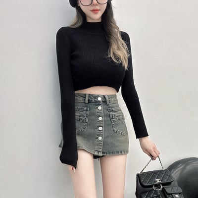 厚磅短版高領針織上衣｜五色7