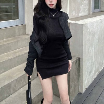 高領針織合身包臀洋裝｜四色5