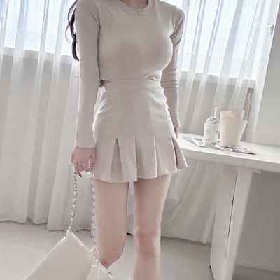 罩杯短版圓領上衣+百褶短裙套裝｜四色6