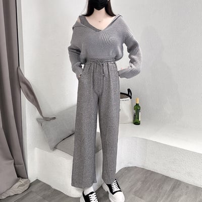 背心+落肩粗針毛衣+直筒寬褲套裝｜三色3