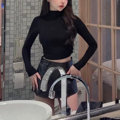 高領側抓皺罩杯長袖上衣｜五色5