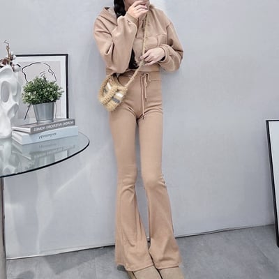 短版帽踢+綁繩喇叭褲套裝｜四色5