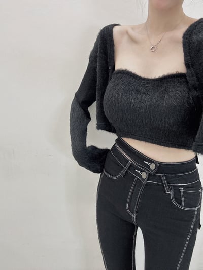 海毛桃心罩杯平口+外罩衫｜二色3