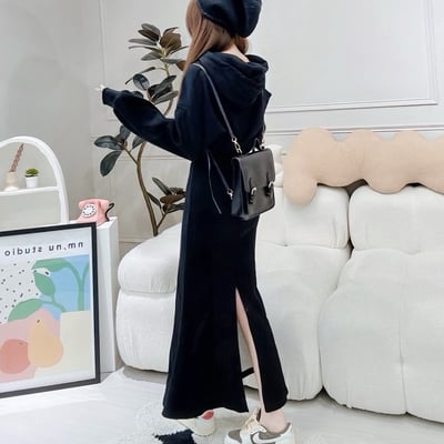 連帽拉鍊短版外套+後開衩魚尾長裙套裝｜四色7