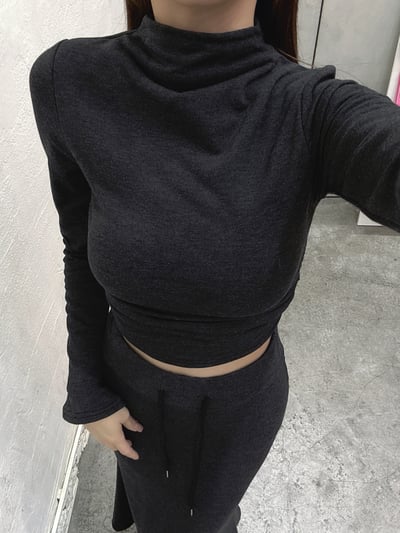 喇叭袖高領+魚尾長裙套裝｜四色3