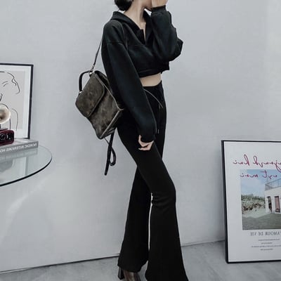 短版帽踢+綁繩喇叭褲套裝｜四色13