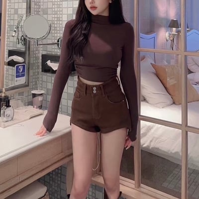 高領側抓皺罩杯長袖上衣｜五色7