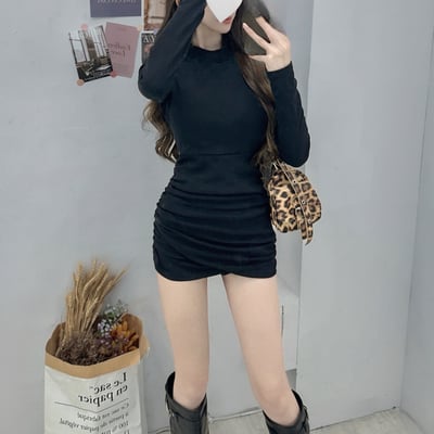 微高領側抓皺連身內杯短裙｜四色7