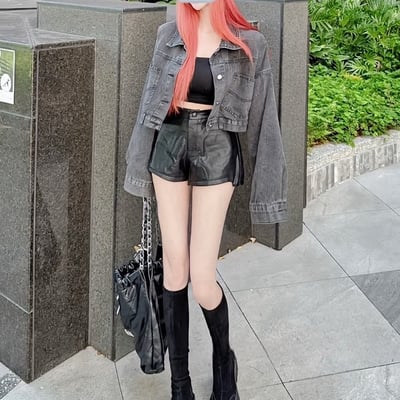 後排釦短版牛仔外套2