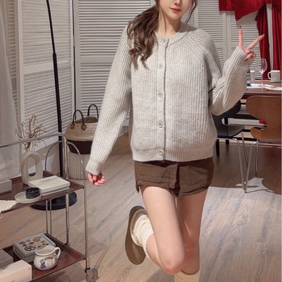 厚磅粗針織排釦毛衣｜三色8