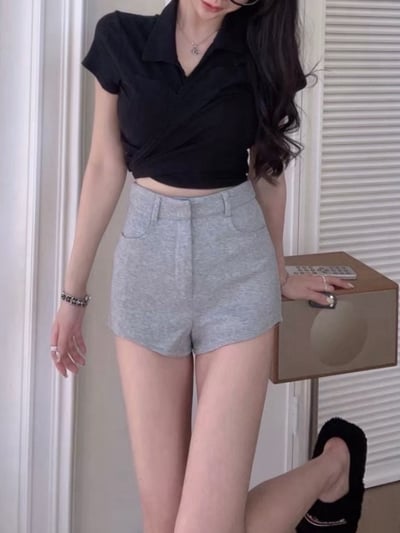 高腰西裝圓弧短褲｜三色9