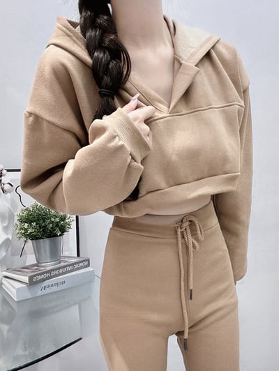 短版帽踢+綁繩喇叭褲套裝｜四色7