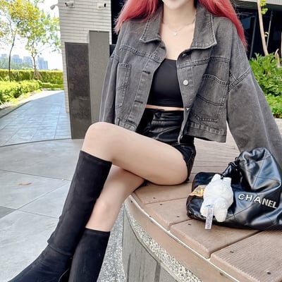 後排釦短版牛仔外套5