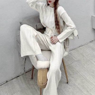 針織圓領長袖+綁繩長褲套裝12