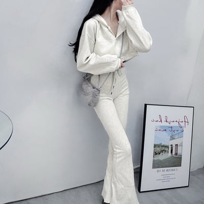 短版帽踢+綁繩喇叭褲套裝｜四色3