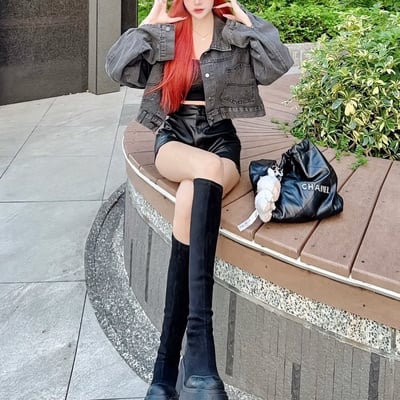 後排釦短版牛仔外套4