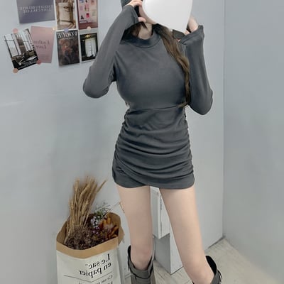 微高領側抓皺連身內杯短裙｜四色6